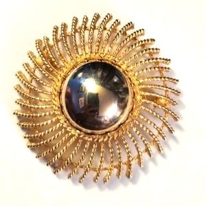 Vtg MCM Gold Tone Radial Textured Pin Brooch